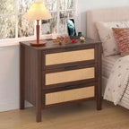 Table de chevet Hommpa Boho en rotin avec station de recharge, table de nuit à 3 tiroirs avec prises USB et AC