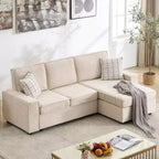 L-Shaped Modular Sectional Sofa, Deep Seated Cloud Couch, Modern Beige Corduroy Couch with Chaise, Convertible Sofa Lounge