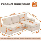 Canapé modulable en forme de L, canapé nuage à assise profonde, canapé moderne en velours côtelé beige avec méridienne, canapé convertible.