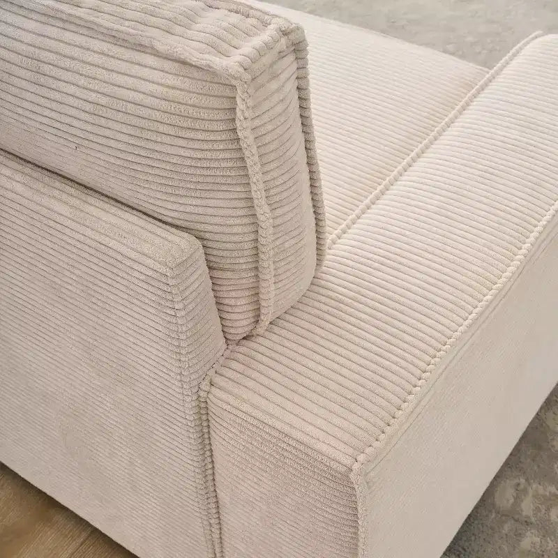 Canapé modulable en forme de L, canapé nuage à assise profonde, canapé moderne en velours côtelé beige avec méridienne, canapé convertible.