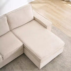 Canapé modulable en forme de L, canapé nuage à assise profonde, canapé moderne en velours côtelé beige avec méridienne, canapé convertible.