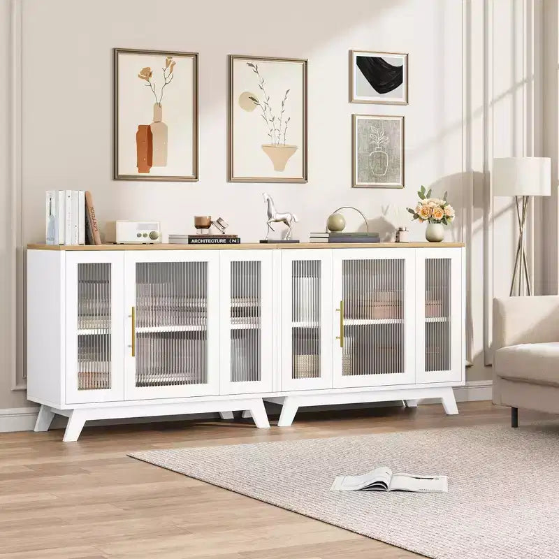 Meuble de rangement, buffet 36 po avec étagères réglables et porte en verre cannelé, bar à café moderne, table pour cuisine, salle à manger