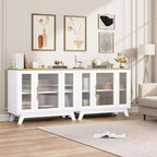 Meuble de rangement, buffet 36 po avec étagères réglables et porte en verre cannelé, bar à café moderne, table pour cuisine, salle à manger