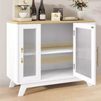 Meuble de rangement, buffet 36 po avec étagères réglables et porte en verre cannelé, bar à café moderne, table pour cuisine, salle à manger