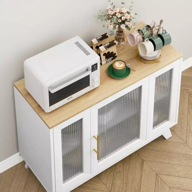 Meuble de rangement, buffet 36 po avec étagères réglables et porte en verre cannelé, bar à café moderne, table pour cuisine, salle à manger