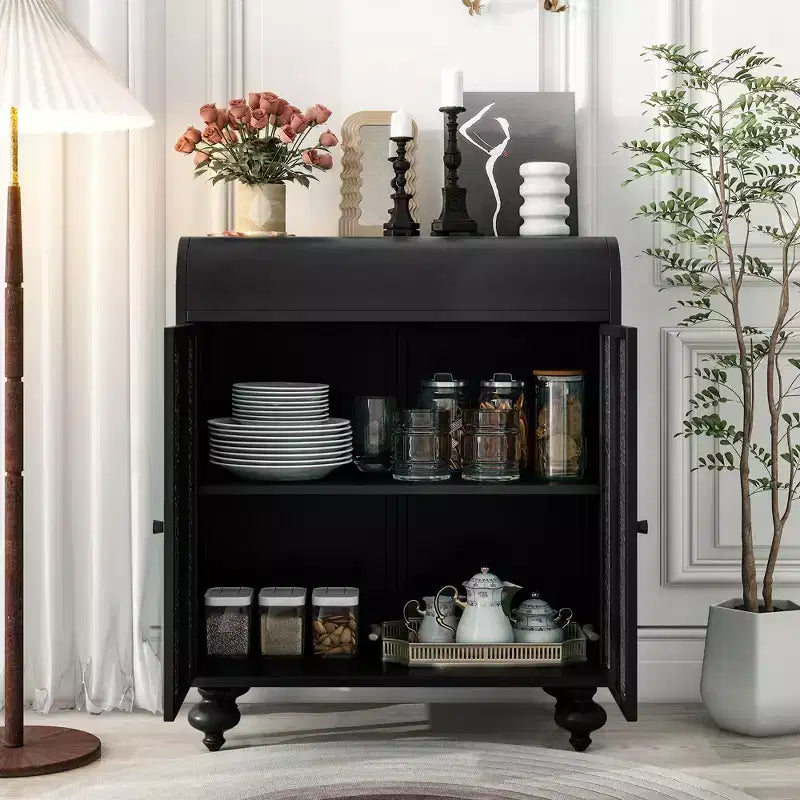 Meuble de rangement artistique décoratif à 2 portes, buffet avec fonction de rangement, avec motif en relief, convient pour l'entrée, le salon Noir antique