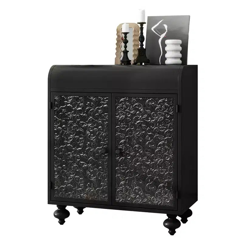 Meuble de rangement artistique décoratif à 2 portes, buffet avec fonction de rangement, avec motif en relief, convient pour l'entrée, le salon Noir antique