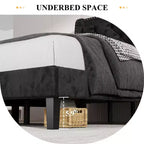 Celebalcony Bed Frame with Wingback Headboard, Queen Size Bed Frame with Tufted and Velvet Fabric, Wood Slats Support, No Box Spring Needed, Black
