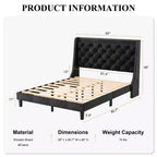 Celebalcony Bed Frame with Wingback Headboard, Queen Size Bed Frame with Tufted and Velvet Fabric, Wood Slats Support, No Box Spring Needed, Black