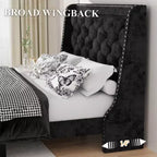 Celebalcony Bed Frame with Wingback Headboard, Queen Size Bed Frame with Tufted and Velvet Fabric, Wood Slats Support, No Box Spring Needed, Black