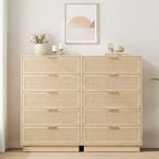 Commode 5 tiroirs en rotin pour chambre à coucher, Corps de meuble et pieds intégrés, Commode en bois pour couloirs, entrées et placards, Montage facile