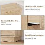 Commode 5 tiroirs en rotin pour chambre à coucher, Corps de meuble et pieds intégrés, Commode en bois pour couloirs, entrées et placards, Montage facile