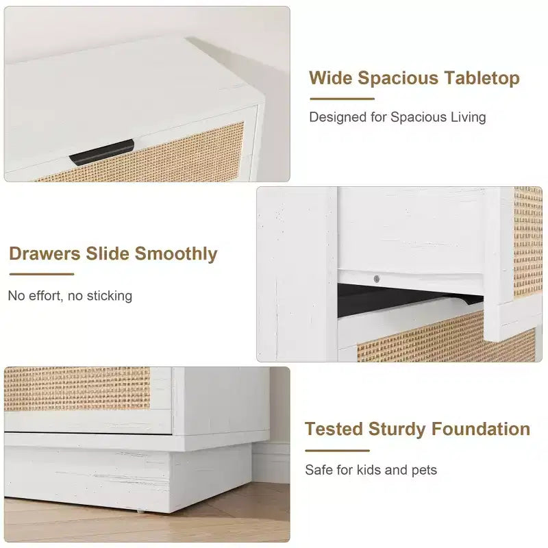 Commode 5 tiroirs en rotin pour chambre à coucher, Corps de meuble et pieds intégrés, Commode en bois pour couloirs, entrées et placards, Montage facile