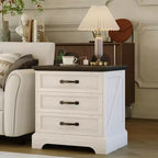 Table de chevet moderne Acekool style ferme avec station de recharge, table d'appoint rustique à 3 tiroirs pour chambre et salon