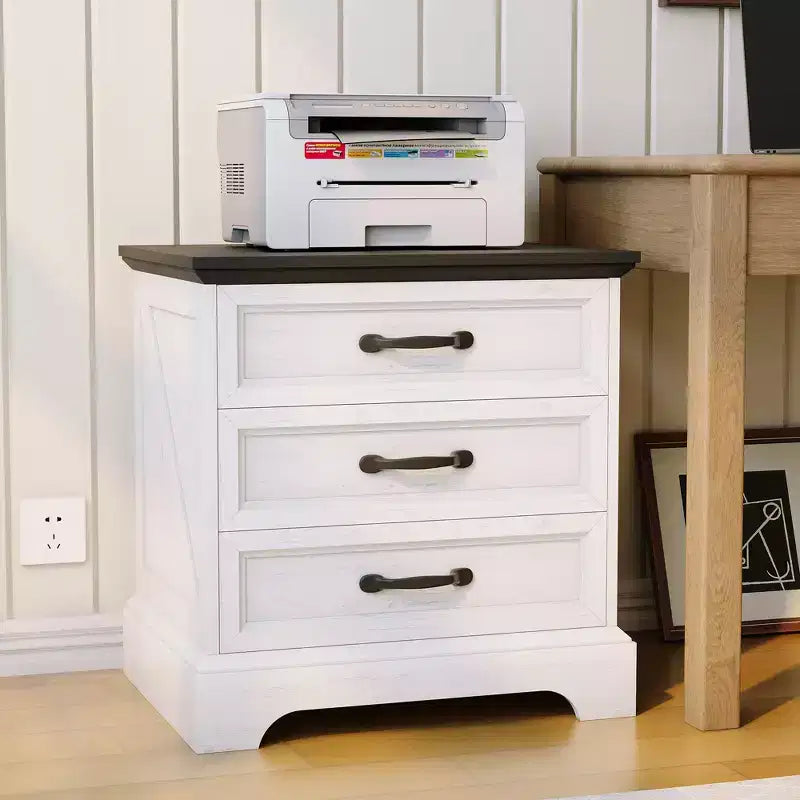 Table de chevet moderne Acekool style ferme avec station de recharge, table d'appoint rustique à 3 tiroirs pour chambre et salon