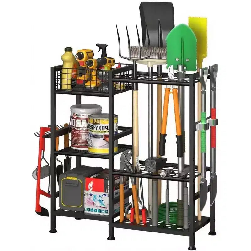 Garden Tool Organizer,Heavy Duty 3-Tier Garage Tool Storage With Shelves&Long-Handled Slots,Freestanding Tool Organizers and Storage for Yard Lawn