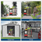Organisateur d'outils de jardin, rangement d'outils de garage robuste à 3 niveaux avec étagères et fentes pour outils à long manche, organisateurs et rangement d'outils autoportants pour cour et pelouse