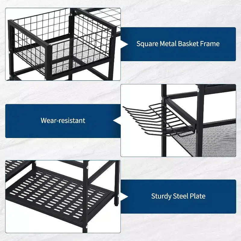 Organisateur d'outils de jardin, rangement d'outils de garage robuste à 3 niveaux avec étagères et fentes pour outils à long manche, organisateurs et rangement d'outils autoportants pour cour et pelouse