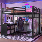 Bellemave Full Metal Loft Bed with Wardrobe, L-Shaped Desk, Storage Cubes & Shelves C Space-Saving Kids, Teens & Adults Bed, Black