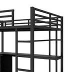 Lit mezzanine Bellemave en métal avec armoire, bureau en L, casiers de rangement et étagères, lit compact pour enfants, adolescents et adultes, noir