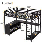 Lit mezzanine Bellemave en métal avec armoire, bureau en L, casiers de rangement et étagères, lit compact pour enfants, adolescents et adultes, noir