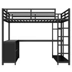 Lit mezzanine Bellemave en métal avec armoire, bureau en L, casiers de rangement et étagères, lit compact pour enfants, adolescents et adultes, noir