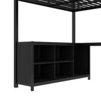 Lit mezzanine Bellemave en métal avec armoire, bureau en L, casiers de rangement et étagères, lit compact pour enfants, adolescents et adultes, noir