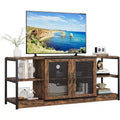 Modern Farmhouse TV Stand with 2 Mesh Doors and Storage Cabinets for Televisions Up to 70 Inch, Wood Entertainment Center Console Table