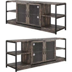 Meuble TV de ferme moderne avec 2 portes grillagées et placards de rangement pour téléviseurs jusqu'à 70 pouces, console de centre de divertissement en bois