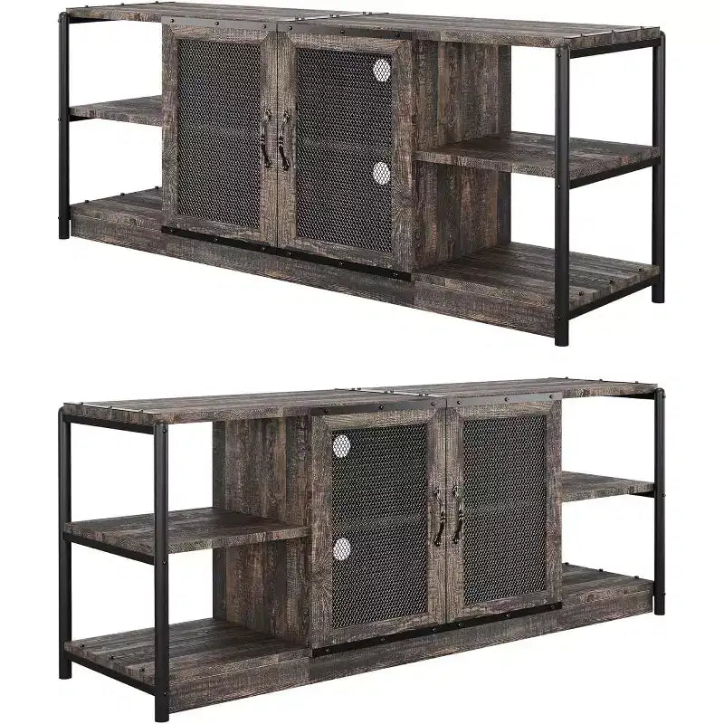 Meuble TV de ferme moderne avec 2 portes grillagées et placards de rangement pour téléviseurs jusqu'à 70 pouces, console de centre de divertissement en bois