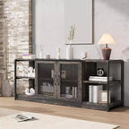 Meuble TV de ferme moderne avec 2 portes grillagées et placards de rangement pour téléviseurs jusqu'à 70 pouces, console de centre de divertissement en bois
