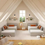 Lit de repos double Acekool avec tiroirs de rangement, cadre de lit d'angle tapissé de velours avec barrières, gris clair ou beige