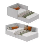 Lit de repos double Acekool avec tiroirs de rangement, cadre de lit d'angle tapissé de velours avec barrières, gris clair ou beige