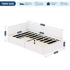 Lit de repos double Acekool avec tiroirs de rangement, cadre de lit d'angle tapissé de velours avec barrières, gris clair ou beige