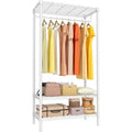 3-Tier Clothes Rack with Shelves, Freestanding Portable Clothing Racks with Hanging Rod, Space Saving Adjustable Garment Rack for Bedroom