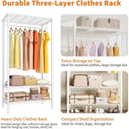Portant à vêtements 3 niveaux avec étagères, Portants portables autoportants avec tringle à suspendre, Portant à vêtements réglable peu encombrant pour chambre à coucher