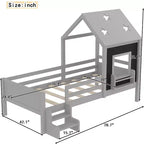 Lit cabane GDFStudio Osha moderne avec escalier bas, fenêtre et bibliothèque