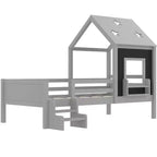 Lit cabane GDFStudio Osha moderne avec escalier bas, fenêtre et bibliothèque