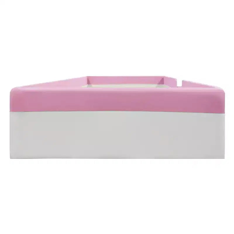 Cadre de lit de repos capitonné Luxystar de taille double avec clôture et escalier pour chambre d'enfant, rose+blanc
