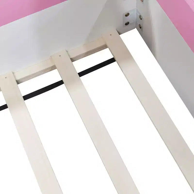 Cadre de lit de repos capitonné Luxystar de taille double avec clôture et escalier pour chambre d'enfant, rose+blanc