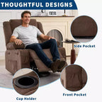 Fauteuil inclinable pivotant et à bascule 360, Fauteuils inclinables surdimensionnés, 3 positions, Porte-gobelets, Poche latérale, Fauteuil de salon large pour personnes fortes