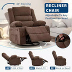 Fauteuil inclinable pivotant et à bascule 360, Fauteuils inclinables surdimensionnés, 3 positions, Porte-gobelets, Poche latérale, Fauteuil de salon large pour personnes fortes
