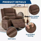 Fauteuil inclinable pivotant et à bascule 360, Fauteuils inclinables surdimensionnés, 3 positions, Porte-gobelets, Poche latérale, Fauteuil de salon large pour personnes fortes