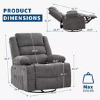Fauteuil inclinable pivotant et à bascule 360, Fauteuils inclinables surdimensionnés, 3 positions, Porte-gobelets, Poche latérale, Fauteuil de salon large pour personnes fortes
