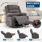Fauteuil inclinable pivotant et à bascule 360, Fauteuils inclinables surdimensionnés, 3 positions, Porte-gobelets, Poche latérale, Fauteuil de salon large pour personnes fortes