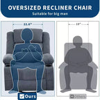 Fauteuil inclinable pivotant et à bascule 360, Fauteuils inclinables surdimensionnés, 3 positions, Porte-gobelets, Poche latérale, Fauteuil de salon large pour personnes fortes