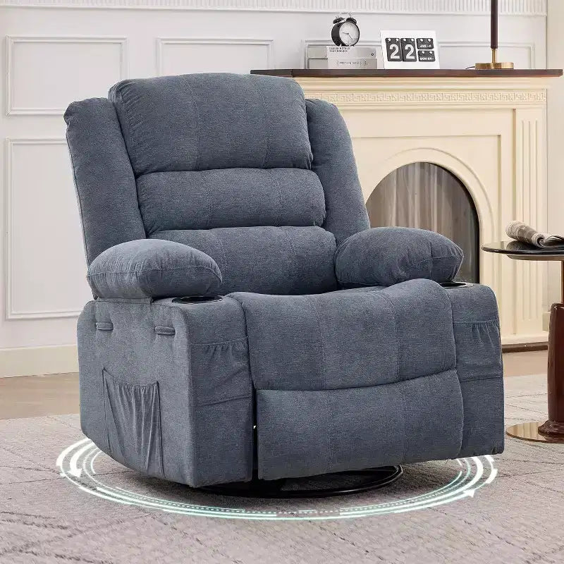 360 Swivel Rocker Recliner Chair, Oversized Recliner Chairs, 3 Positions, Cup Holders, Side Pocket, Wide Lounge Sofa Chair for Big People
