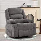 Fauteuil inclinable pivotant et à bascule 360, Fauteuils inclinables surdimensionnés, 3 positions, Porte-gobelets, Poche latérale, Fauteuil de salon large pour personnes fortes