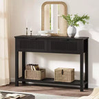 Coolmee 43,3 pouces Console de style ancien Table d'entrée vintage étroite en finition bois chaud avec 2 tiroirs pour salon et couloir - Noir