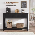 Coolmee 43,3 pouces Console de style ancien Table d'entrée vintage étroite en finition bois chaud avec 2 tiroirs pour salon et couloir - Noir